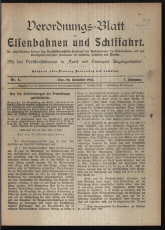 Verordnungs-Blatt für Eisenbahnen und Schiffahrt: Veröffentlichungen in Tarif- und Transport-Angelegenheiten 19181128 Seite: 1