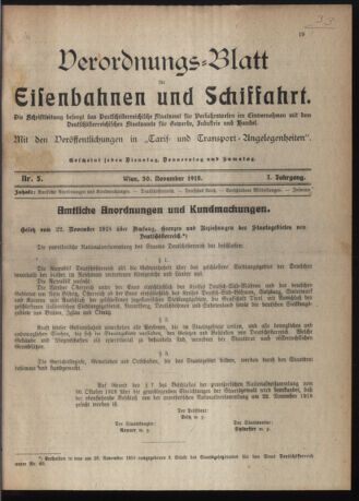 Verordnungs-Blatt für Eisenbahnen und Schiffahrt: Veröffentlichungen in Tarif- und Transport-Angelegenheiten 19181130 Seite: 1