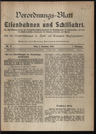 Verordnungs-Blatt für Eisenbahnen und Schiffahrt: Veröffentlichungen in Tarif- und Transport-Angelegenheiten 19181203 Seite: 1