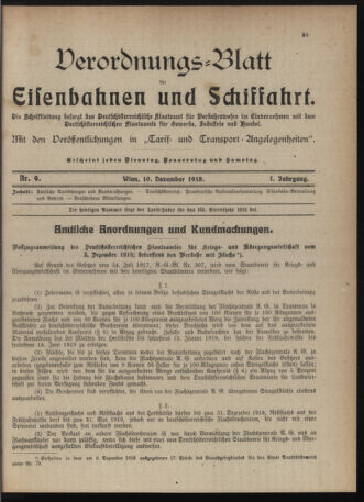 Verordnungs-Blatt für Eisenbahnen und Schiffahrt: Veröffentlichungen in Tarif- und Transport-Angelegenheiten 19181210 Seite: 1