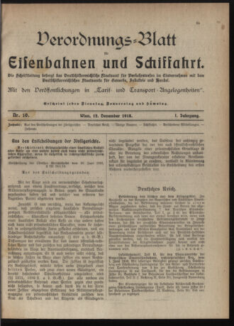 Verordnungs-Blatt für Eisenbahnen und Schiffahrt: Veröffentlichungen in Tarif- und Transport-Angelegenheiten 19181212 Seite: 1