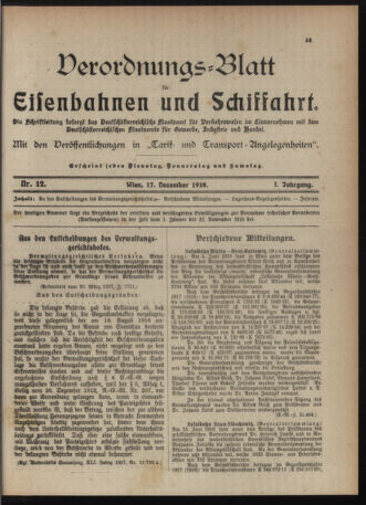 Verordnungs-Blatt für Eisenbahnen und Schiffahrt: Veröffentlichungen in Tarif- und Transport-Angelegenheiten 19181217 Seite: 1