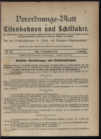 Verordnungs-Blatt für Eisenbahnen und Schiffahrt: Veröffentlichungen in Tarif- und Transport-Angelegenheiten 19181219 Seite: 1