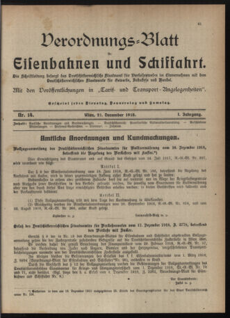 Verordnungs-Blatt für Eisenbahnen und Schiffahrt: Veröffentlichungen in Tarif- und Transport-Angelegenheiten 19181221 Seite: 1