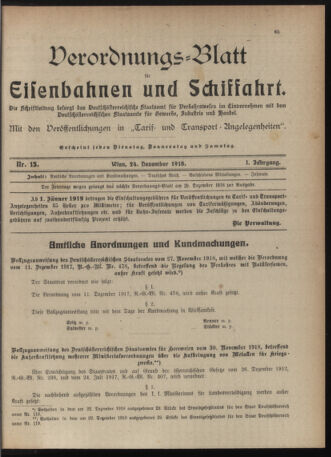 Verordnungs-Blatt für Eisenbahnen und Schiffahrt: Veröffentlichungen in Tarif- und Transport-Angelegenheiten 19181224 Seite: 1