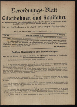 Verordnungs-Blatt für Eisenbahnen und Schiffahrt: Veröffentlichungen in Tarif- und Transport-Angelegenheiten 19181228 Seite: 1