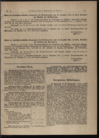 Verordnungs-Blatt für Eisenbahnen und Schiffahrt: Veröffentlichungen in Tarif- und Transport-Angelegenheiten 19181228 Seite: 11