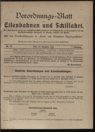 Verordnungs-Blatt für Eisenbahnen und Schiffahrt: Veröffentlichungen in Tarif- und Transport-Angelegenheiten 19181231 Seite: 1