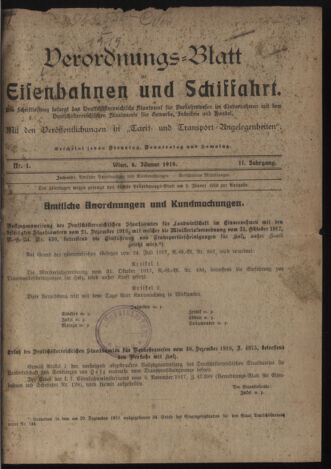 Verordnungs-Blatt für Eisenbahnen und Schiffahrt: Veröffentlichungen in Tarif- und Transport-Angelegenheiten 19190104 Seite: 1