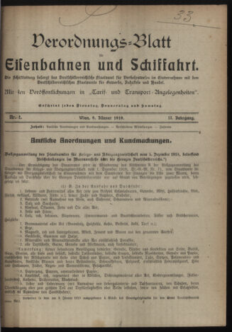 Verordnungs-Blatt für Eisenbahnen und Schiffahrt: Veröffentlichungen in Tarif- und Transport-Angelegenheiten 19190109 Seite: 1