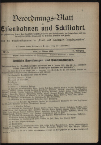 Verordnungs-Blatt für Eisenbahnen und Schiffahrt: Veröffentlichungen in Tarif- und Transport-Angelegenheiten 19190111 Seite: 1