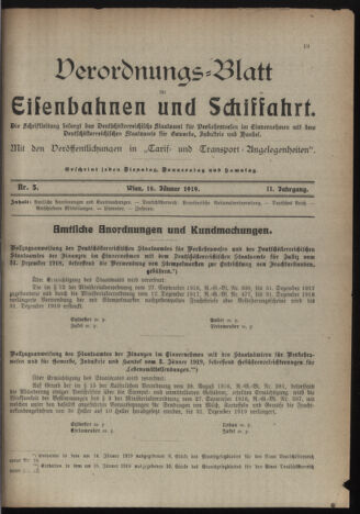 Verordnungs-Blatt für Eisenbahnen und Schiffahrt: Veröffentlichungen in Tarif- und Transport-Angelegenheiten 19190116 Seite: 1