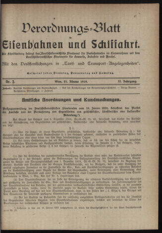 Verordnungs-Blatt für Eisenbahnen und Schiffahrt: Veröffentlichungen in Tarif- und Transport-Angelegenheiten 19190121 Seite: 1