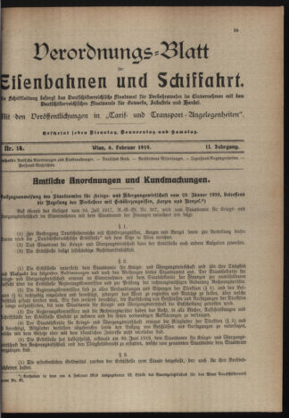 Verordnungs-Blatt für Eisenbahnen und Schiffahrt: Veröffentlichungen in Tarif- und Transport-Angelegenheiten 19190206 Seite: 1