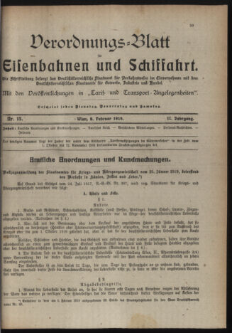 Verordnungs-Blatt für Eisenbahnen und Schiffahrt: Veröffentlichungen in Tarif- und Transport-Angelegenheiten 19190208 Seite: 1