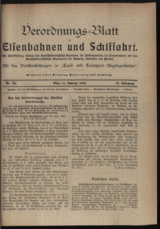 Verordnungs-Blatt für Eisenbahnen und Schiffahrt: Veröffentlichungen in Tarif- und Transport-Angelegenheiten 19190211 Seite: 1