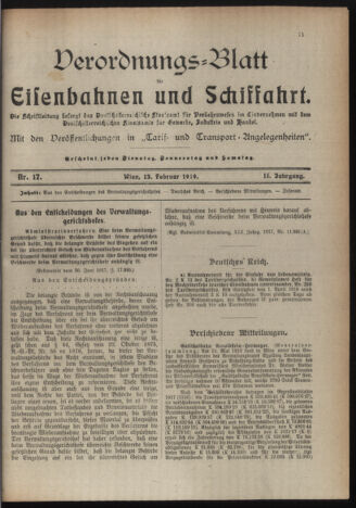 Verordnungs-Blatt für Eisenbahnen und Schiffahrt: Veröffentlichungen in Tarif- und Transport-Angelegenheiten 19190213 Seite: 1