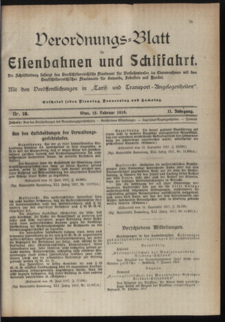 Verordnungs-Blatt für Eisenbahnen und Schiffahrt: Veröffentlichungen in Tarif- und Transport-Angelegenheiten 19190215 Seite: 1