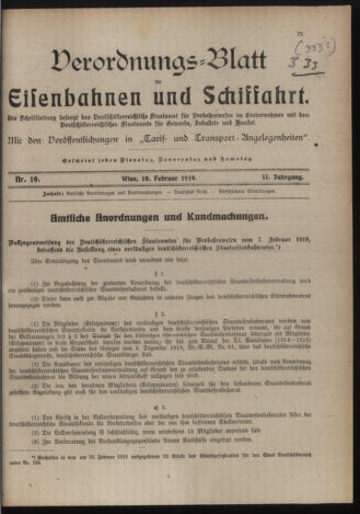 Verordnungs-Blatt für Eisenbahnen und Schiffahrt: Veröffentlichungen in Tarif- und Transport-Angelegenheiten 19190218 Seite: 1