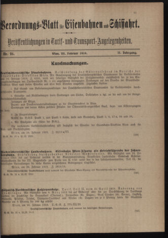 Verordnungs-Blatt für Eisenbahnen und Schiffahrt: Veröffentlichungen in Tarif- und Transport-Angelegenheiten 19190222 Seite: 5