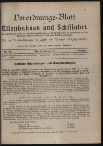 Verordnungs-Blatt für Eisenbahnen und Schiffahrt: Veröffentlichungen in Tarif- und Transport-Angelegenheiten 19190225 Seite: 1