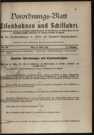 Verordnungs-Blatt für Eisenbahnen und Schiffahrt: Veröffentlichungen in Tarif- und Transport-Angelegenheiten 19190315 Seite: 1