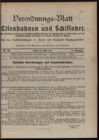 Verordnungs-Blatt für Eisenbahnen und Schiffahrt: Veröffentlichungen in Tarif- und Transport-Angelegenheiten 19190325 Seite: 1