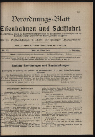 Verordnungs-Blatt für Eisenbahnen und Schiffahrt: Veröffentlichungen in Tarif- und Transport-Angelegenheiten 19190327 Seite: 1