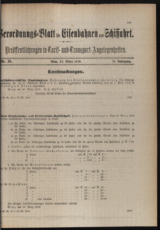 Verordnungs-Blatt für Eisenbahnen und Schiffahrt: Veröffentlichungen in Tarif- und Transport-Angelegenheiten 19190327 Seite: 11