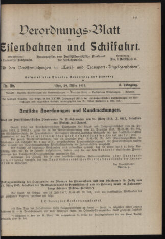 Verordnungs-Blatt für Eisenbahnen und Schiffahrt: Veröffentlichungen in Tarif- und Transport-Angelegenheiten 19190329 Seite: 1