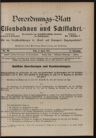 Verordnungs-Blatt für Eisenbahnen und Schiffahrt: Veröffentlichungen in Tarif- und Transport-Angelegenheiten 19190403 Seite: 1