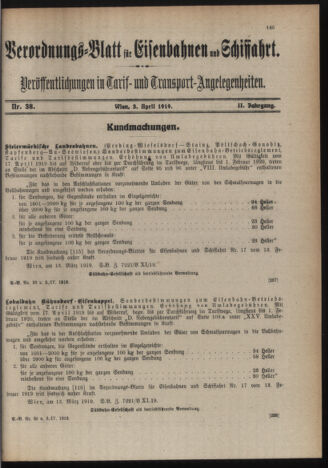 Verordnungs-Blatt für Eisenbahnen und Schiffahrt: Veröffentlichungen in Tarif- und Transport-Angelegenheiten 19190403 Seite: 11