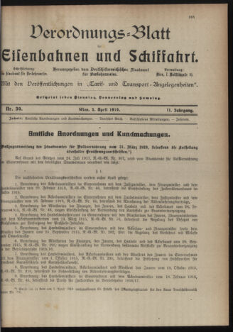 Verordnungs-Blatt für Eisenbahnen und Schiffahrt: Veröffentlichungen in Tarif- und Transport-Angelegenheiten 19190405 Seite: 1