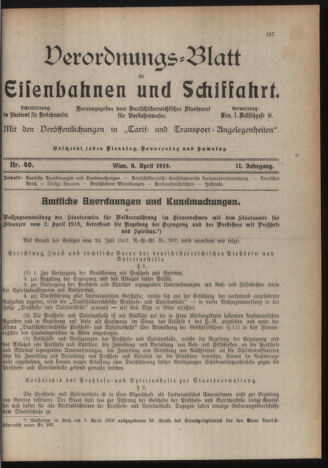 Verordnungs-Blatt für Eisenbahnen und Schiffahrt: Veröffentlichungen in Tarif- und Transport-Angelegenheiten 19190408 Seite: 1