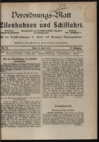 Verordnungs-Blatt für Eisenbahnen und Schiffahrt: Veröffentlichungen in Tarif- und Transport-Angelegenheiten 19190410 Seite: 1