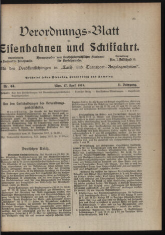 Verordnungs-Blatt für Eisenbahnen und Schiffahrt: Veröffentlichungen in Tarif- und Transport-Angelegenheiten 19190417 Seite: 1