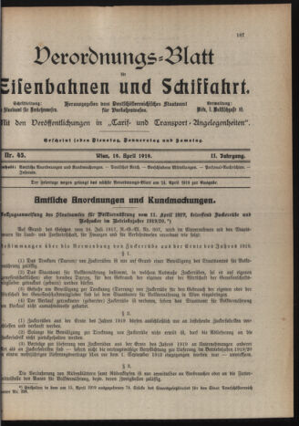 Verordnungs-Blatt für Eisenbahnen und Schiffahrt: Veröffentlichungen in Tarif- und Transport-Angelegenheiten 19190419 Seite: 1