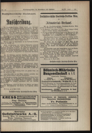 Verordnungs-Blatt für Eisenbahnen und Schiffahrt: Veröffentlichungen in Tarif- und Transport-Angelegenheiten 19190419 Seite: 11