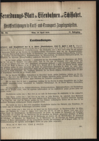 Verordnungs-Blatt für Eisenbahnen und Schiffahrt: Veröffentlichungen in Tarif- und Transport-Angelegenheiten 19190419 Seite: 5