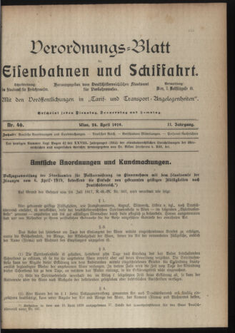 Verordnungs-Blatt für Eisenbahnen und Schiffahrt: Veröffentlichungen in Tarif- und Transport-Angelegenheiten 19190424 Seite: 1