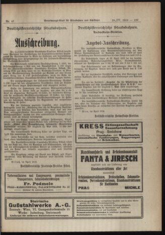 Verordnungs-Blatt für Eisenbahnen und Schiffahrt: Veröffentlichungen in Tarif- und Transport-Angelegenheiten 19190426 Seite: 5