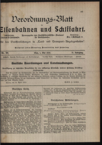 Verordnungs-Blatt für Eisenbahnen und Schiffahrt: Veröffentlichungen in Tarif- und Transport-Angelegenheiten 19190501 Seite: 1