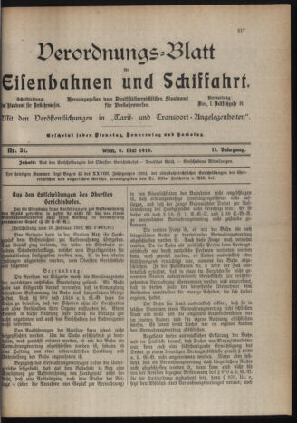 Verordnungs-Blatt für Eisenbahnen und Schiffahrt: Veröffentlichungen in Tarif- und Transport-Angelegenheiten 19190506 Seite: 1