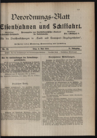 Verordnungs-Blatt für Eisenbahnen und Schiffahrt: Veröffentlichungen in Tarif- und Transport-Angelegenheiten 19190508 Seite: 1