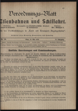 Verordnungs-Blatt für Eisenbahnen und Schiffahrt: Veröffentlichungen in Tarif- und Transport-Angelegenheiten 19190515 Seite: 1