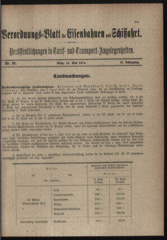 Verordnungs-Blatt für Eisenbahnen und Schiffahrt: Veröffentlichungen in Tarif- und Transport-Angelegenheiten 19190515 Seite: 7