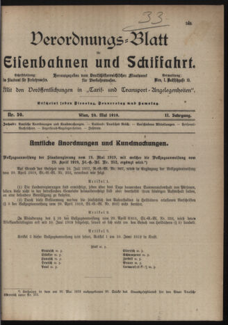 Verordnungs-Blatt für Eisenbahnen und Schiffahrt: Veröffentlichungen in Tarif- und Transport-Angelegenheiten 19190524 Seite: 1