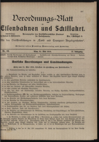 Verordnungs-Blatt für Eisenbahnen und Schiffahrt: Veröffentlichungen in Tarif- und Transport-Angelegenheiten 19190531 Seite: 1