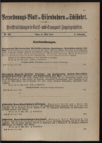 Verordnungs-Blatt für Eisenbahnen und Schiffahrt: Veröffentlichungen in Tarif- und Transport-Angelegenheiten 19190531 Seite: 5