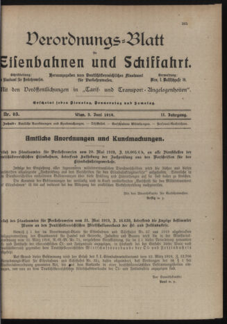 Verordnungs-Blatt für Eisenbahnen und Schiffahrt: Veröffentlichungen in Tarif- und Transport-Angelegenheiten 19190603 Seite: 1